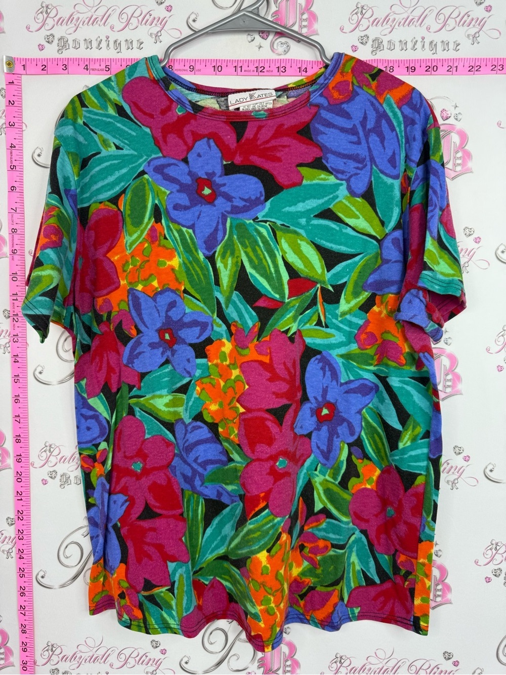 Tshirt vintage bright Vibrant Floral Short Sleeve Top - Multicolor